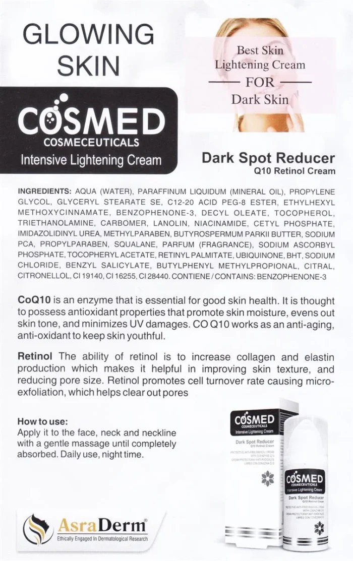 Cosmed Intensive Lightning Cream Dark Spot Reducer Q 10 Retinol Cream 10m