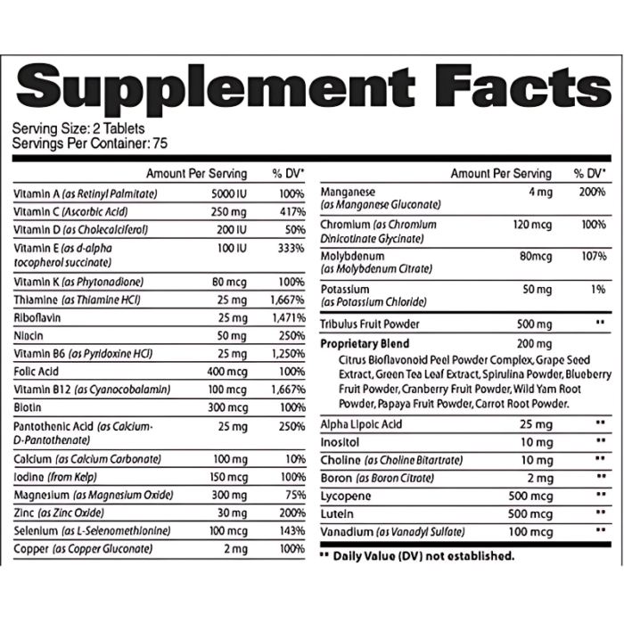 GAT Sport Mens Multi+Test Supplement Facts