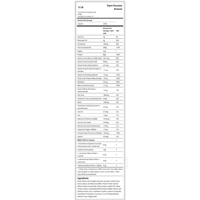 Masstech Extreme 2000 12lb Nutrition Info