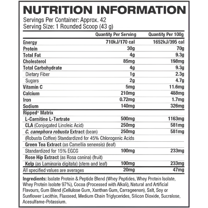 NitroTech Ripped Nutrition Information