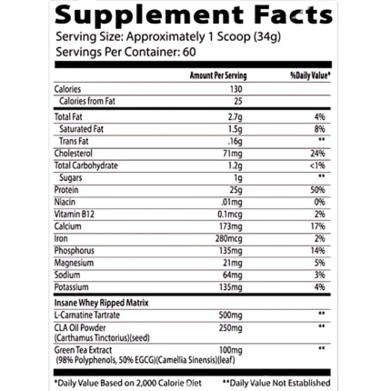 insane whey ripped Supplement Facts