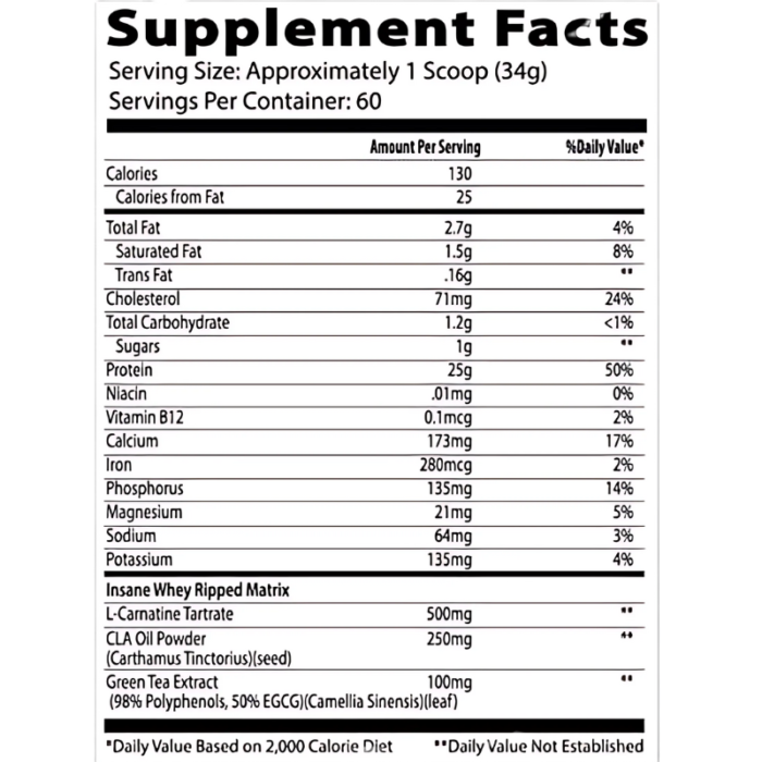 insane whey ripped Supplement Facts